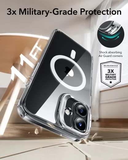 Прозрачный чехол с подставкой ESR Classic Hybrid Case with Stash Stand (HaloLock) Clear Black для iPhone 16 (1A7470202)