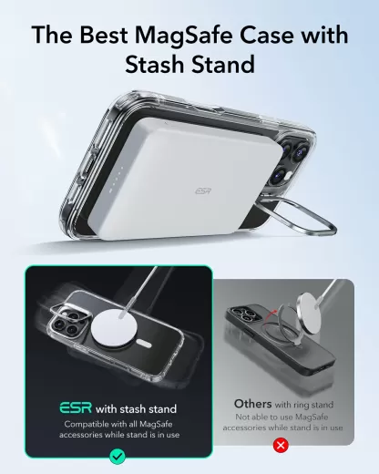 Прозрачный чехол с подставкой ESR Classic Hybrid Case with Stash Stand (HaloLock) Clear Black для iPhone 16 Pro (1A7490202)