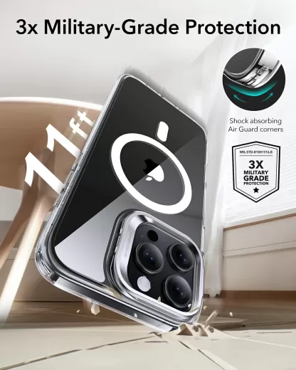 Прозрачный чехол с подставкой ESR Classic Hybrid Case with Stash Stand (HaloLock) Clear Black для iPhone 16 Pro (1A7490202)