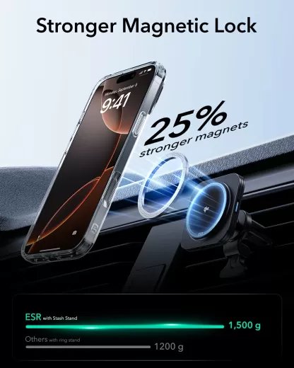 Прозрачный чехол с подставкой ESR Classic Hybrid Case with Stash Stand (HaloLock) Clear Black для iPhone 16 Pro (1A7490202)