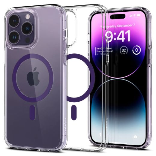 Прозорий чохол Spigen Ultra Hybrid (MagFit) Deep Purple для iPhone 14 Pro (ACS05585)