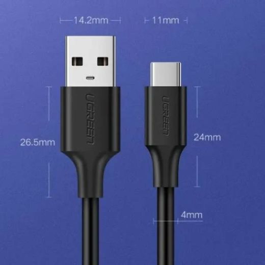 Кабель UGREEN US287 USB 2.0 to USB Type-C Cable Nickel Plating 3A 0.5м Black (60115)