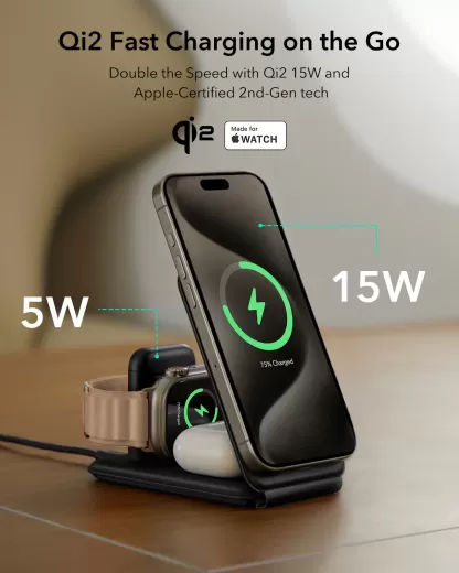 Бездротова зарядка ESR Qi2 3 в 1 Travel Wireless Charging Set (Bag Included)