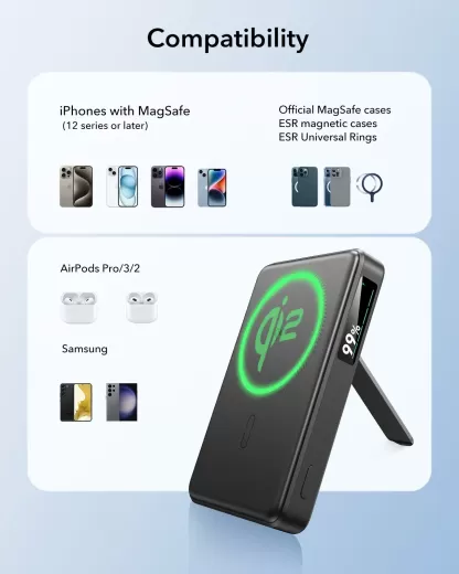 Повербанк с подставкой ESR Qi2 10000 mAh MagSlim Kickstand Power Bank Titanium