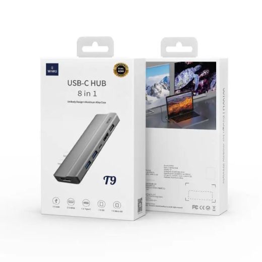 Адаптер WIWU T9 8-in-1 USB-C to 2xUSB3.0 | USB2.0 | 2xHDMI | SD | Micro SD | USB-C
