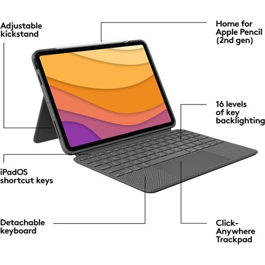 Чохол-клавіатура з тачпадом Logitech Combo Touch Keyboard Case with Trackpad Oxford Gray для iPad Air 10.9" 4 | 5 M1 (2020 | 2022)