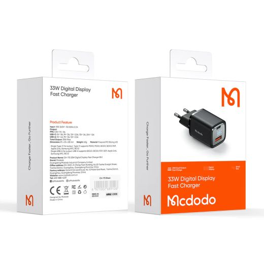 Сетевое зарядное устройство Mcdodo 33W PD+QC Digital Display Charger (CH-1701)