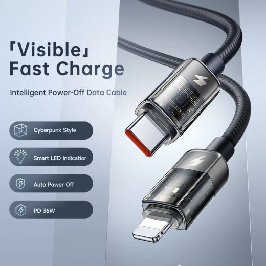 Нейлоновый кабель Mcdodo Auto Power Off 36W USB-C to Lightning Transparent Data Cable 1.2 метр (CA-3160)