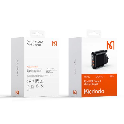 Мережевий зарядний пристрій Mcdodo Chocolate Series Digital Display 18W QC3.0 Dual USB Charger (HCH-6330)