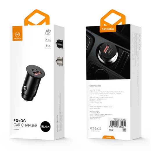 Автомобільний зарядний пристрій Mcdodo Dual USB PD Qualcomm 3.0 5A USB Car Charger 25W Black