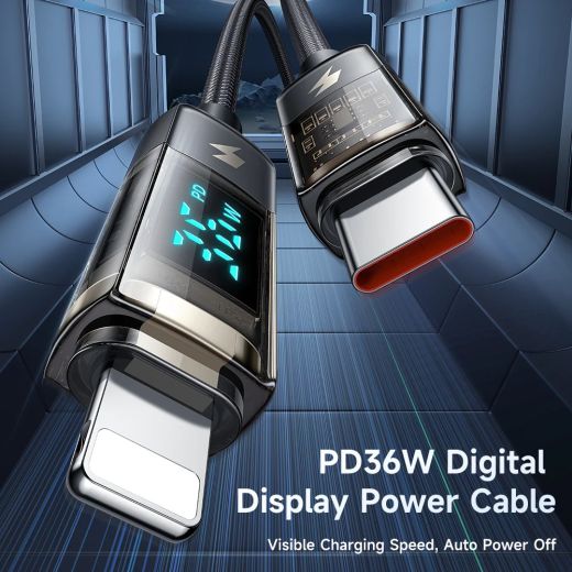 Нейлоновый кабель с дисплеем Mcdodo PD 36W USB-C to Lightning Digital Display Pro Auto 1.2 метр (CA-3600)