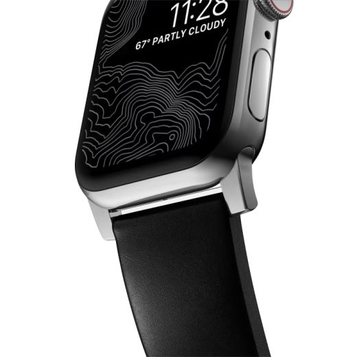 Шкіряний ремінець Nomad Modern Band Black Leather / Silver Hardware для Apple Watch 49мм | 45мм | 44мм