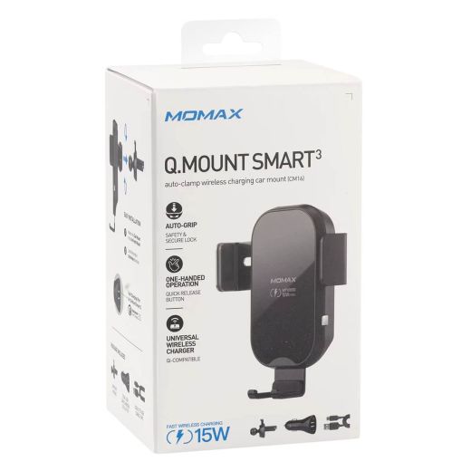 Автомобільний тримач із бездротовою зарядкою Momax Q.Mount 15W Smart 3 Auto Clamping Wireless Charging Car Mount