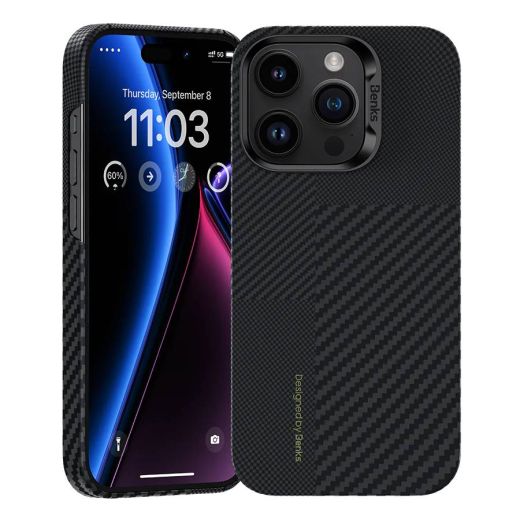 Карбоновый чехол Benks Montage Armor Air Kevlar Case (600D/1500D) with MagSafe Black для iPhone 15 Pro Max
