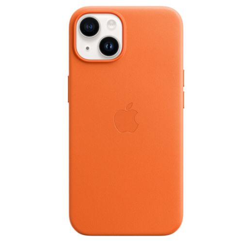 Оригинальный кожаный чехол Apple Leather Case with MagSafe Orange для iPhone 14 (MPP83)