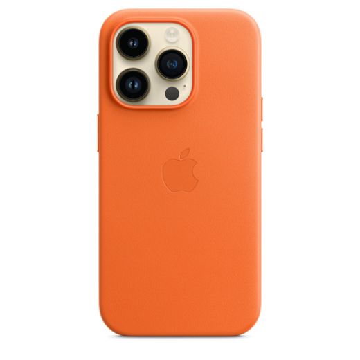 Оригинальный кожаный чехол Apple Leather Case with MagSafe Orange для iPhone 14 Pro (MPPL3)