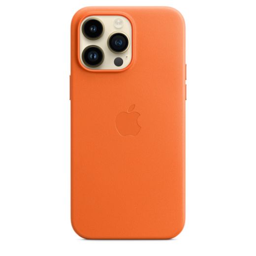 Оригинальный кожаный чехол Apple Leather Case with MagSafe Orange для iPhone 14 Pro Max (MPPR3)