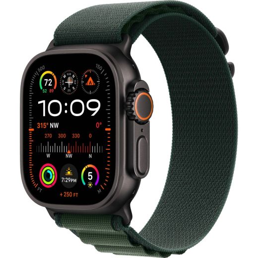 Смарт-часы Apple Watch Ultra 2 49mm (GPS + Cellular) Black Titanium Case with Dark Green Alpine Loop Band - L (MX4T3)
