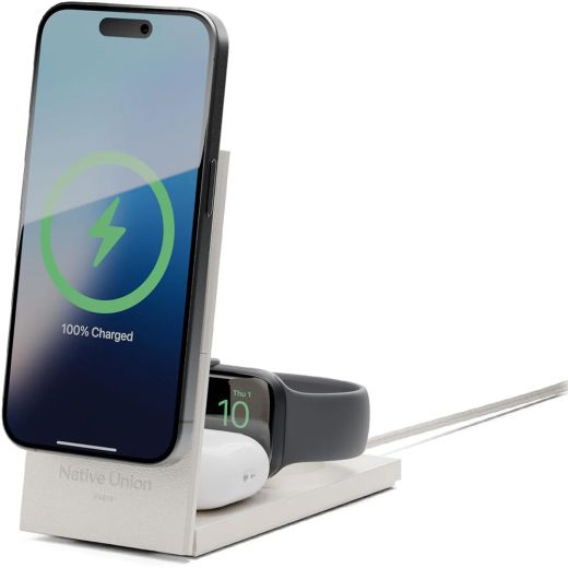 Бездротова зарядка Native Union Rise 3 в 1 Qi2 Wireless Charger Sandstone (RS-3IN1-SAN-INT)