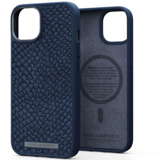 Чехол Njord Salmon Leather Case Blue with Magsafe для iPhone 14 Plus (NA42SL01)