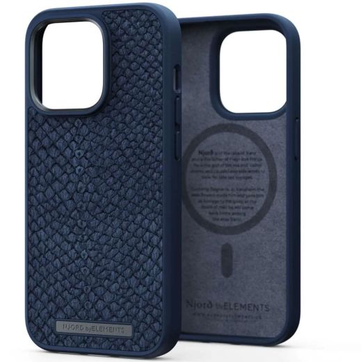 Чохол Njord Salmon Leather Case Blue with Magsafe для iPhone 14 Pro (NA43SL01)