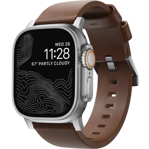 Шкіряний ремінець Nomad Modern Band Rustic Brown Leather / Silver Hardware (NM01907985) для Apple Watch 49мм | 45мм | 44мм