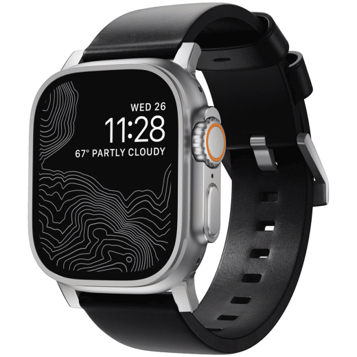 Шкіряний ремінець Nomad Modern Band Horween Leather Black / Silver Hardware (NM1A41SM00) для Apple Watch 49мм | 46мм | 45мм | 44мм