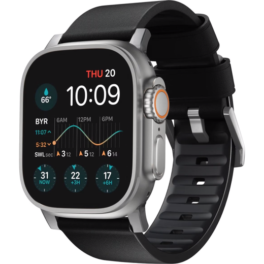 Шкіряний ремінець Nomad Active Band Pro Leather Black / Silver Hardware (NM1A41SNW0) для Apple Watch 49мм | 45мм | 44мм
