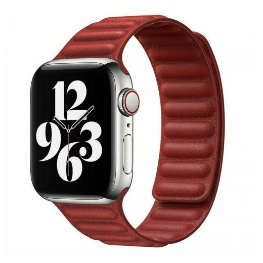 Шкіряний ремінець CasePro Leather Link Size M | L Magnetic Red для Apple Watch 45mm | 44mm | 42mm