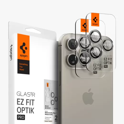 Захисне скло для камери Spigen Optik Pro Lens Protector Natural Titanium (2 шт.) для iPhone 15 Pro | iPhone 15 Pro Max | iPhone 14 Pro | 14 Pro Max (AGL07163)