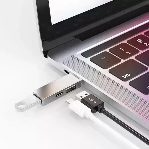 Переходник WIWU T02 Pro (Type-C to USB-A 3.0 | USB-A 2.0 | USB-C) Gray