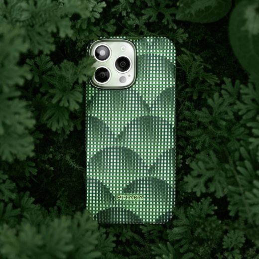 Карбоновый чехол Pitaka Ultra-Slim Case Photosynthesis Forest Green для iPhone 16 Plus