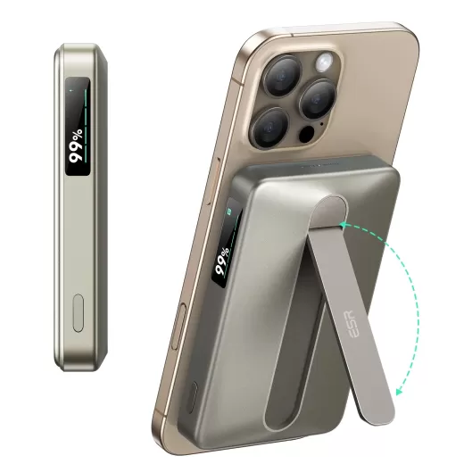 Повербанк с подставкой ESR Qi2 10000 mAh MagSlim Kickstand Power Bank Titanium
