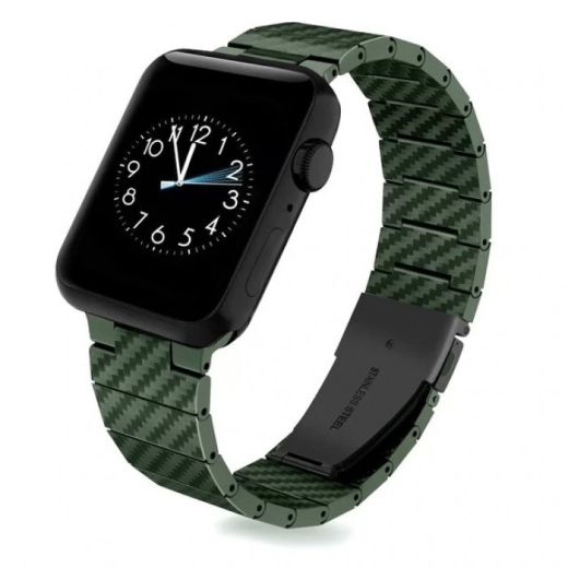 Ремешок Coteetci W76 Carbon Fiber Pattern Green для Apple Watch 42mm | 44mm | 45mm | 49mm (22008-GR)