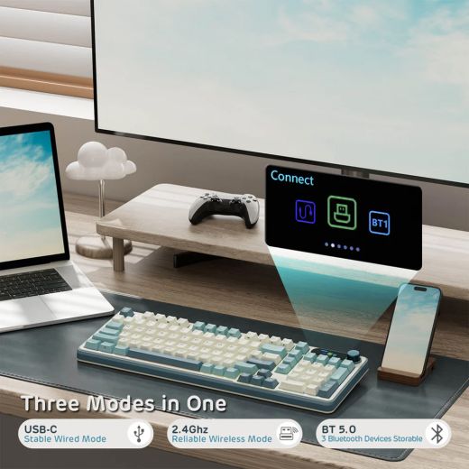 Беспроводная клавиатура Royal Kludge S98 Wireless Keyboard UA\RU\ENG Cherry Profile (Brown Switch) Sky Blue (RK-S98UARUENG-CHP-BS-SB)