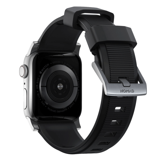 Силіконовий ремінець Nomad Rugged Band Black Rubber / Silver Hardware для Apple Watch 49мм | 45мм | 44мм