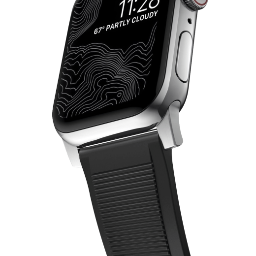 Силіконовий ремінець Nomad Rugged Band Black Rubber / Silver Hardware для Apple Watch 49мм | 45мм | 44мм