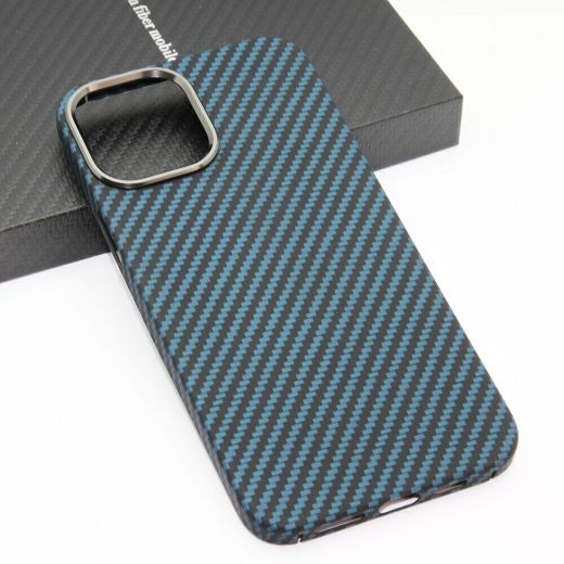Карбоновый чехол CasePro Premium Carbon Case with MagSafe Blue для iPhone 15