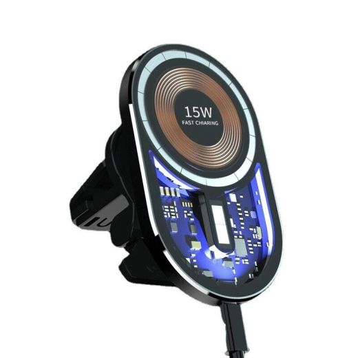 Автомобильное зарядное устройство CasePro Magnetic Wireless Car Charger Rounded Transparent Black