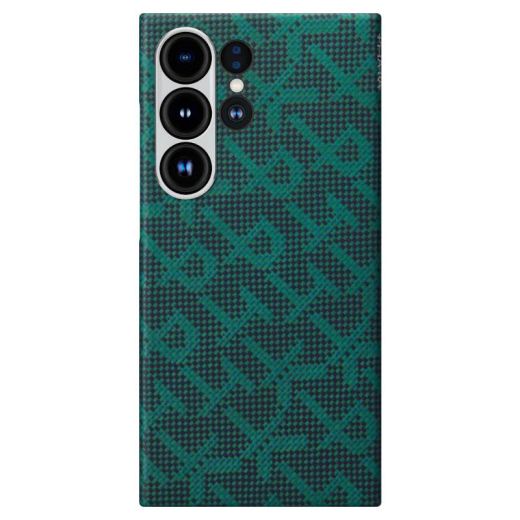 Карбоновый чехол Pitaka Monogram Dark Green для Samsung Galaxy S24 Ultra