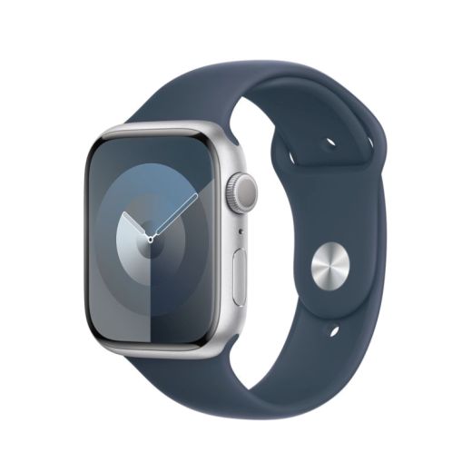 Смарт-часы Apple Watch Series 9 GPS 45mm Silver Aluminium Case with Storm Blue Sport Band M/L (MR9E3)