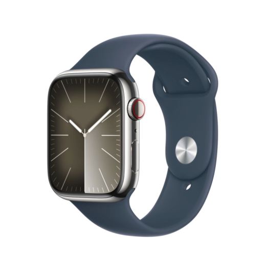 Смарт-часы Apple Watch Series 9 GPS + Cellular, 45mm Silver Stainless Steel Case with Storm Blue Sport Band