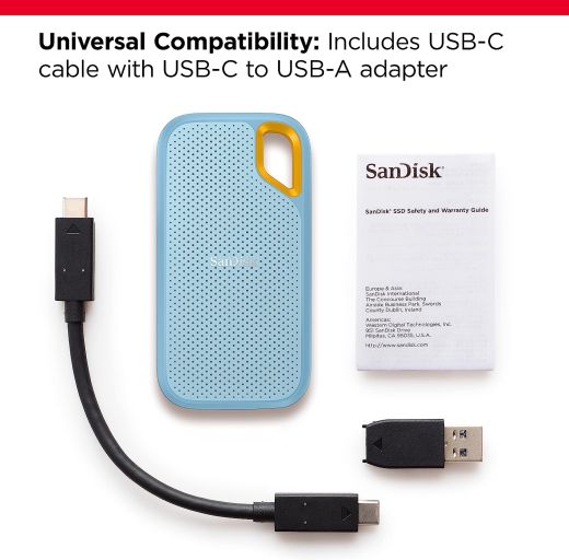 Зовнішній SSD-накопичувач USB 1TB SanDisk Extreme Portable Gen 2 Sky Blue SDSSDE61-1T00-G25B)