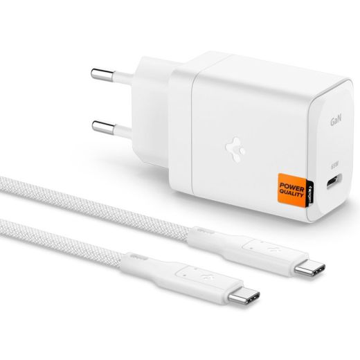 Швидка зарядка Spigen ArcStation™ Pro GaN-651 65W White + кабель Type-C Cable White (ACH05476)
