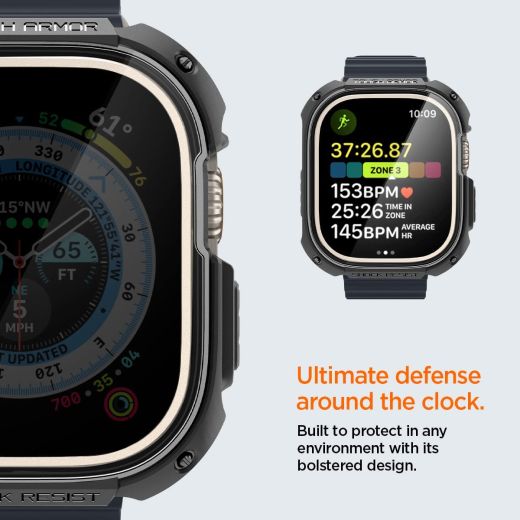 Захисний чохол зі склом Spigen Tough Armor Black для Apple Watch Ultra | Ultra 2 49mm (ACS05457)