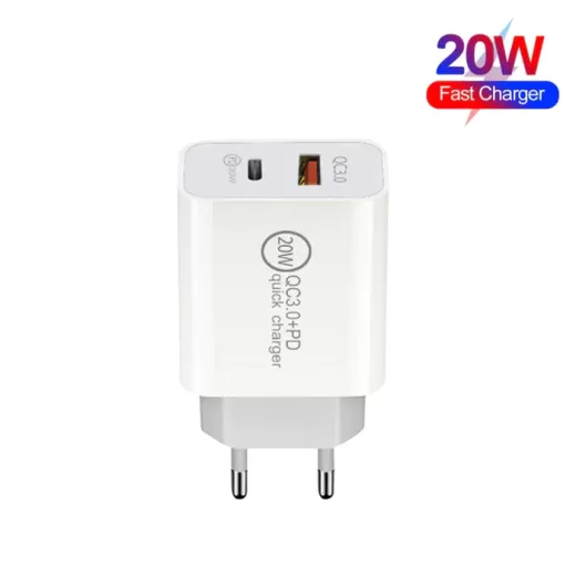 Мережевий зарядний пристрій CasePro Dual Quick Charge 20W PD3.0 + QC 3.0 White