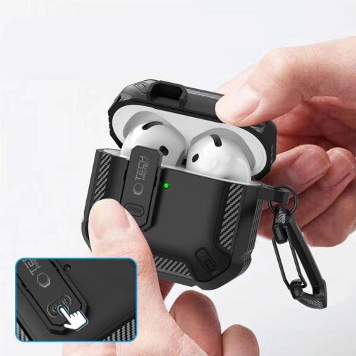 Чохол з карабіном Tech-Protect Carbonox Black для AirPods 4 (2024)
