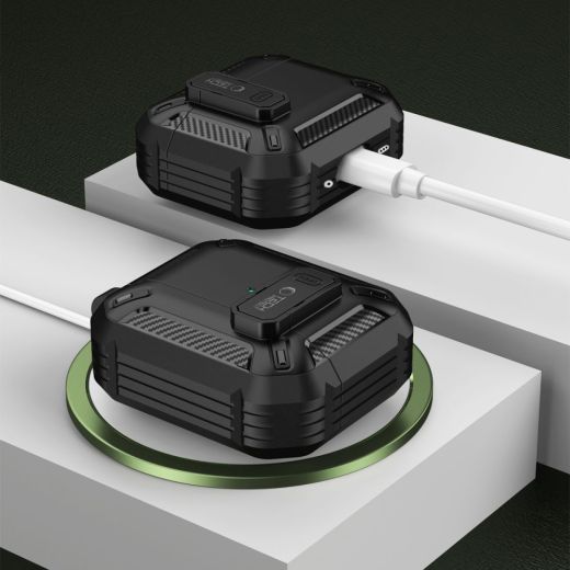 Чохол з карабіном Tech-Protect Carbonox Black для AirPods 4 (2024)