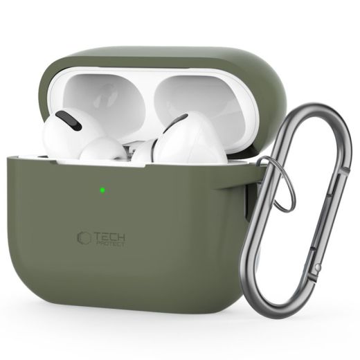 Силіконовий чохол з карабіном Tech-Protect Silicone Hook Olive Green для AirPods Pro 1 | 2