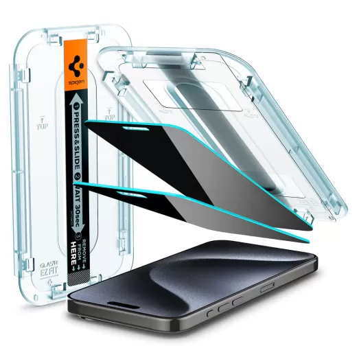 Защитное стекло антишпион Spigen Screen Protector EZ FIT GLAS.tR Privacy (2 шт.) для iPhone 15 Pro (AGL06894)